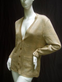 Celine Paris Gold Metallic Italian Knit Cardigan c 1990s