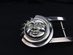 Kielselstein-Cord Giant Sun and Moon Sterling Belt Buckle. 1990.