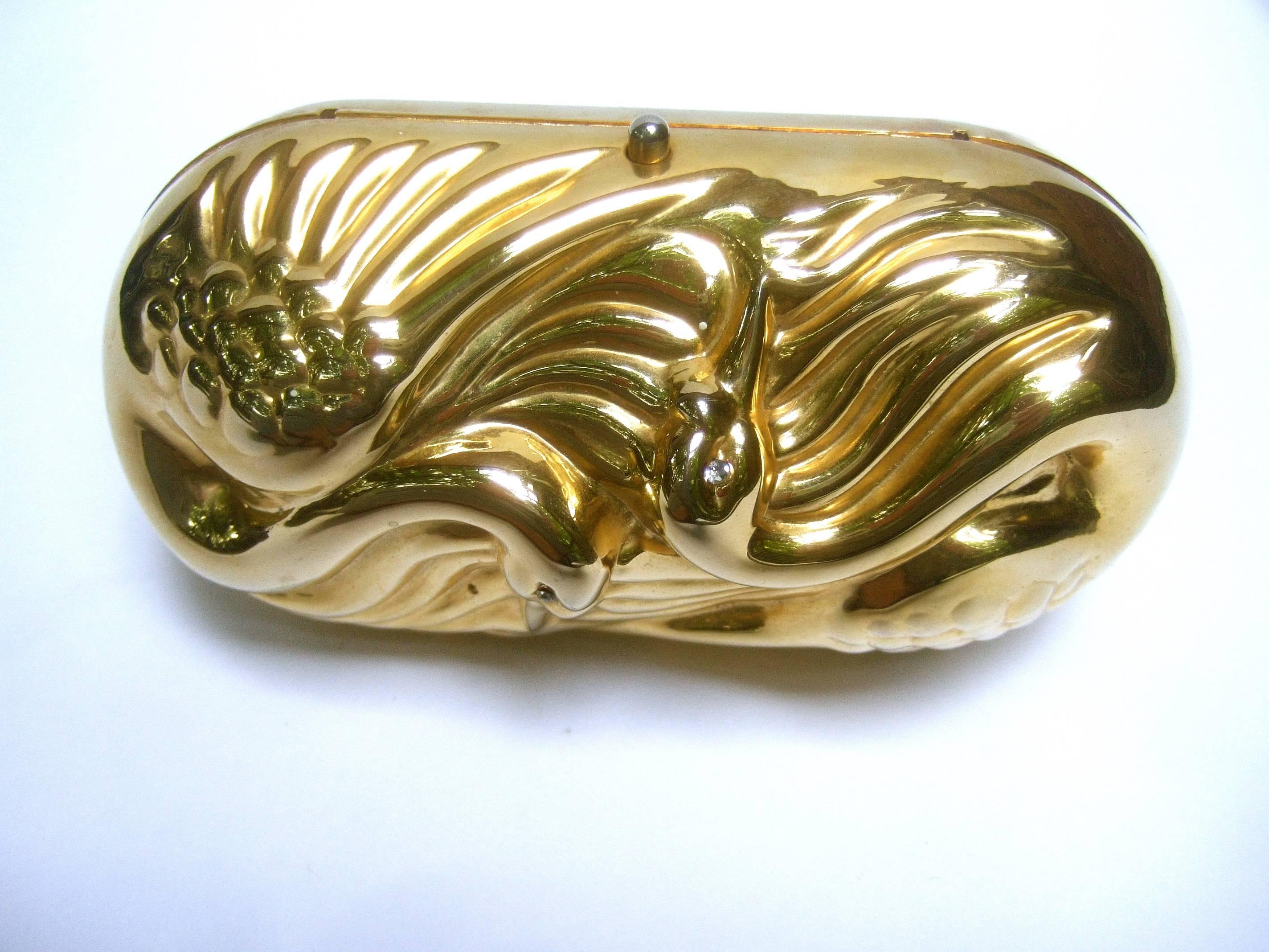 Saks Fifth Avenue Opulent Gilt Metal Italian Swan Evening Bag c 1980 In Excellent Condition In University City, MO