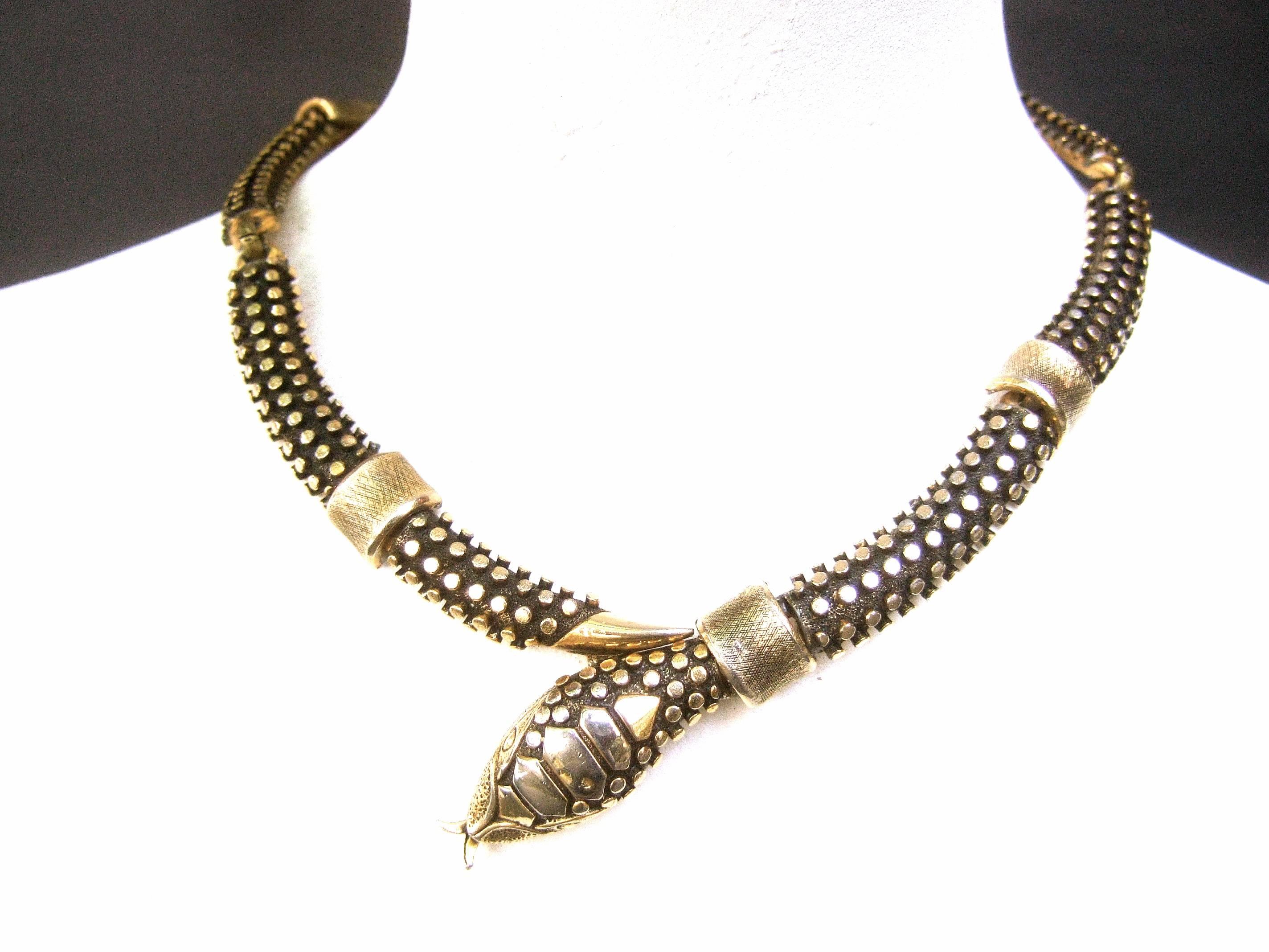 Egyptian Revival RESERVED Avant Garde Gilt Metal Articulated Serpent Choker Necklace circa 1970