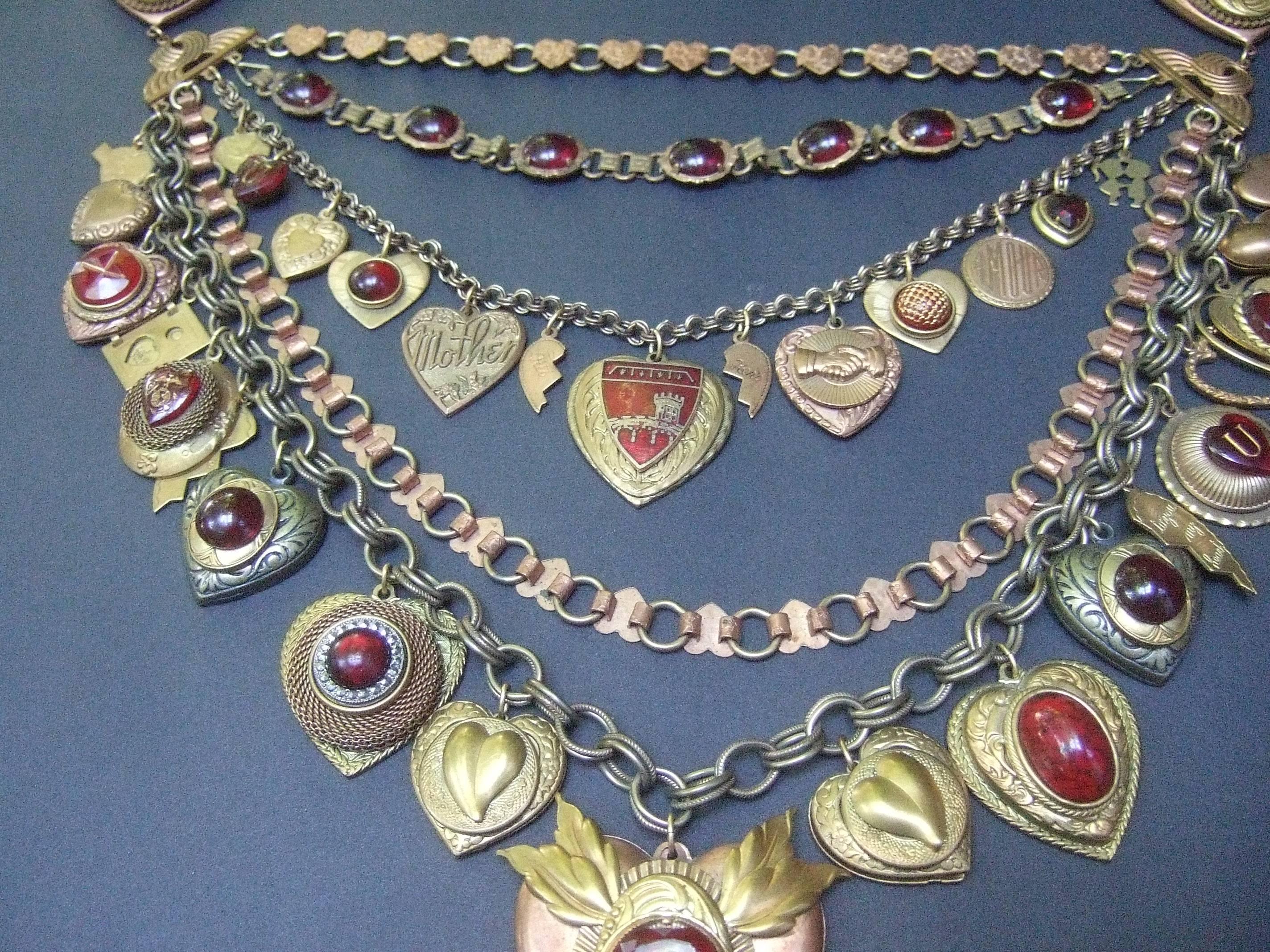 Artisan Heart Medallion Massive Charm Necklace, Circa 1980s 2