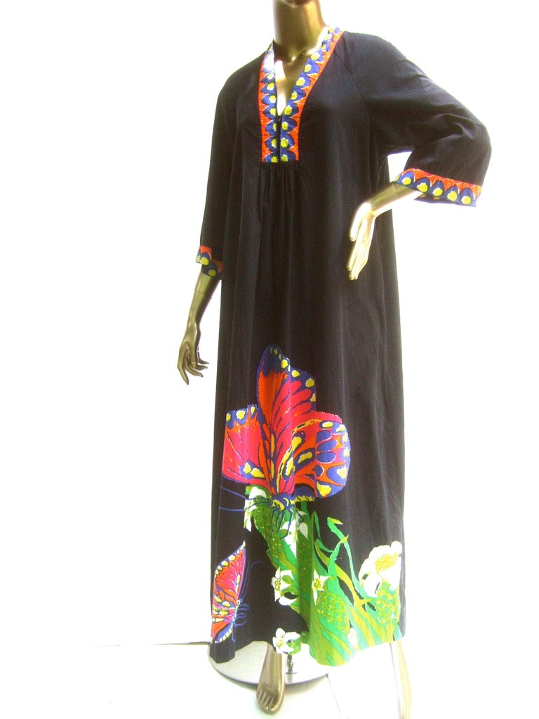 Neiman Marcus Mod Cotton Butterfly Graphic Print Caftan circa 1970s at ...