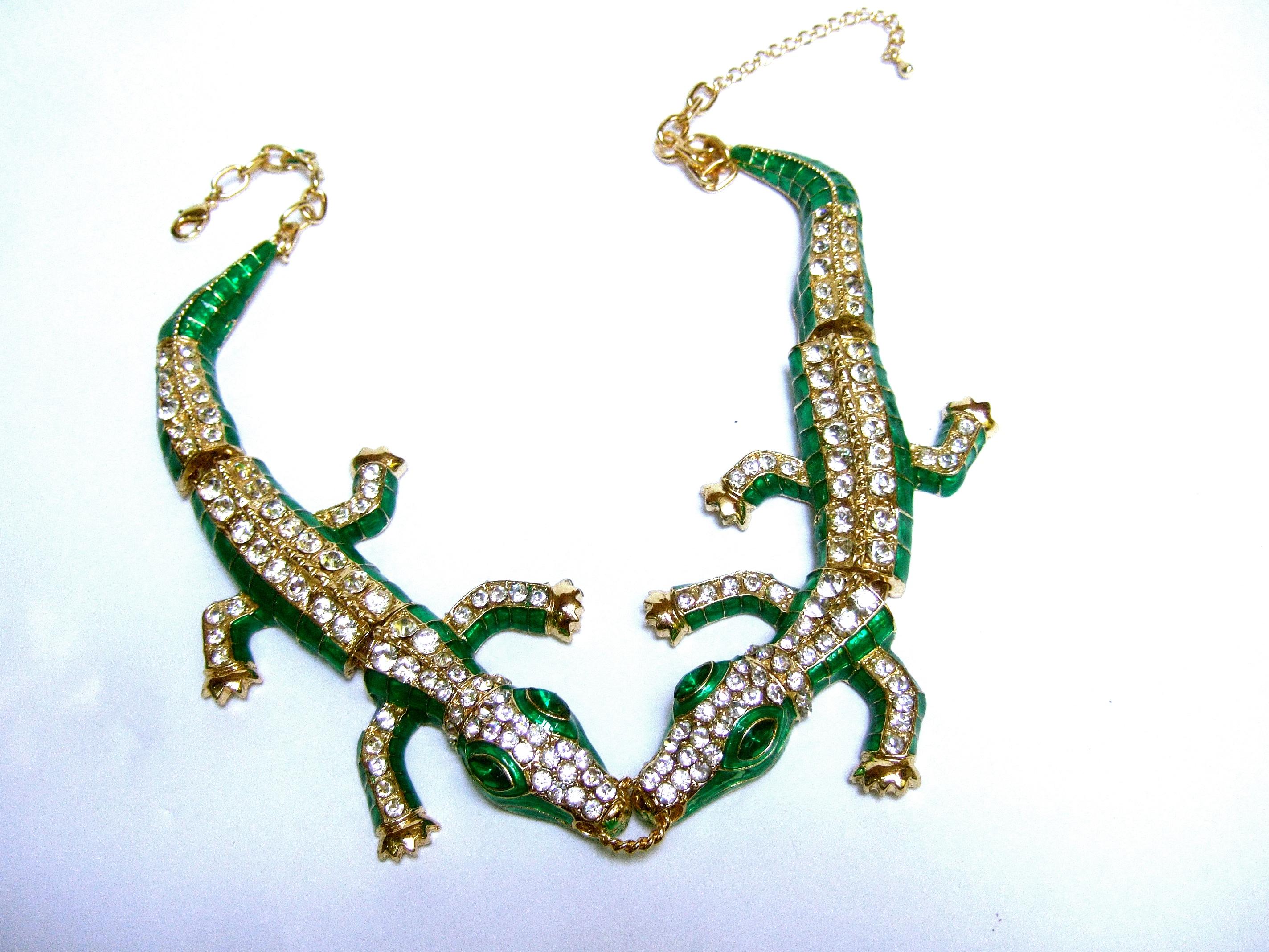 Women's Crystal Enamel Articulated Gilt Metal Alligator Necklace circa 21st C