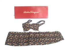 Salvatore Ferragamo Seide Insekt Kummerbund & Fliege Set in Ferragamo Box c 1990