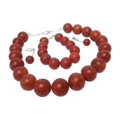 Exotic Natural Red Coral Necklace, Bracelet & Earrings Set