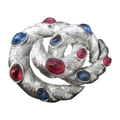 Trifari Glass Cabochon Garden of Eden Serpent Brooch c 1968 3