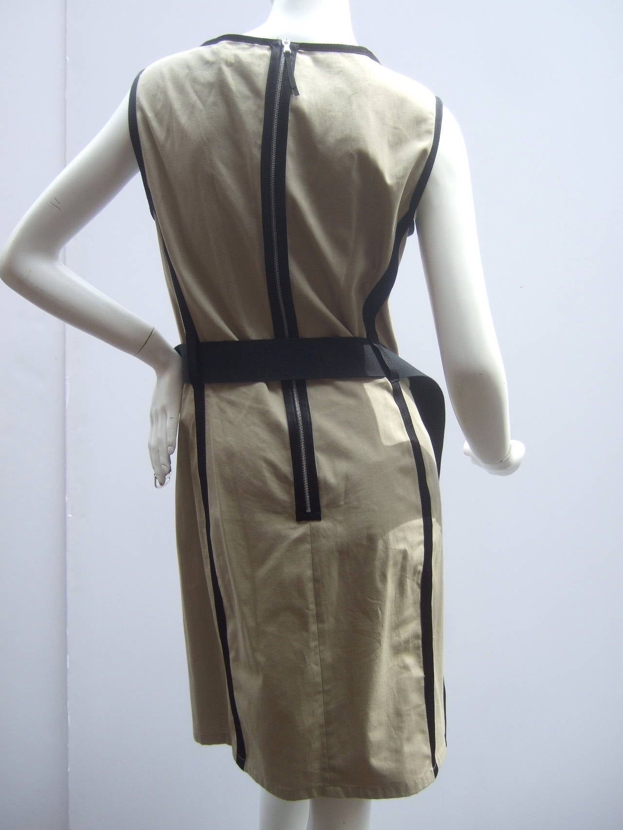 Dolce & Gabbana Khaki Tan & Black Trim Sleeveless Dress Size 44 1