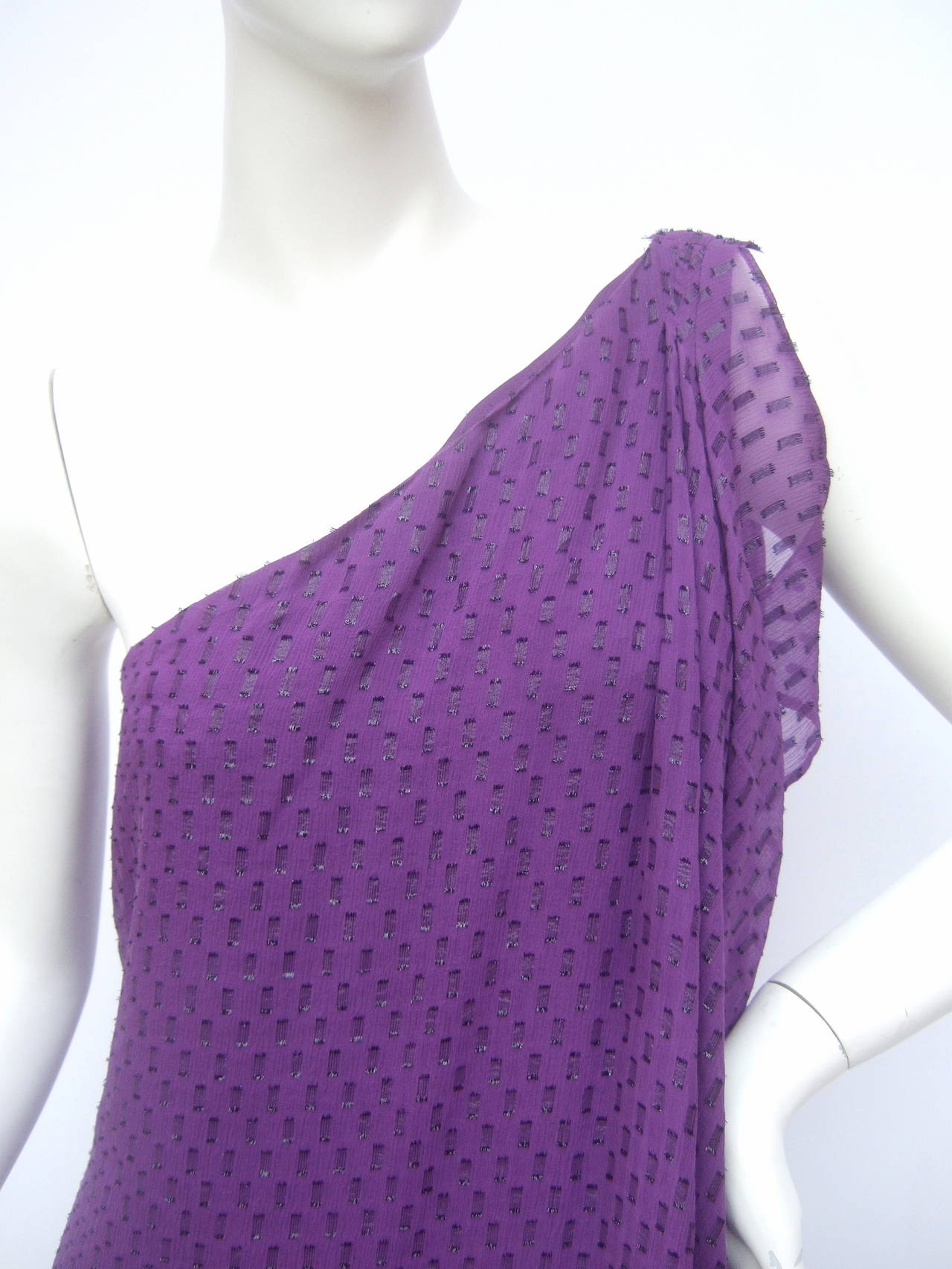 Purple Halston Heritage Violet Silk One Shoulder Dress US Size 8