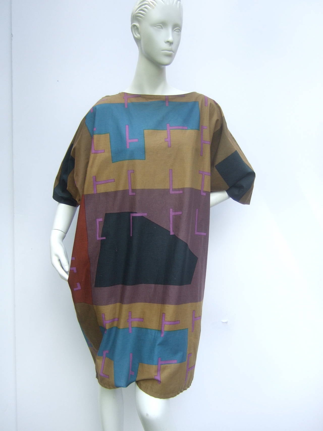 Gray Marimekko Chic Color Block Cotton Sac Dress c 1990s
