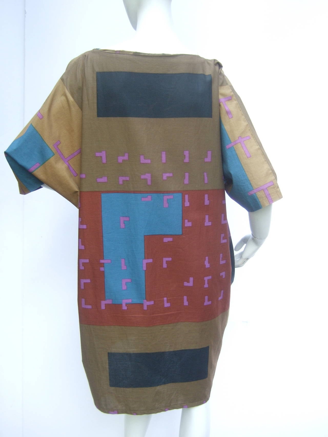 Women's Marimekko Chic Color Block Cotton Sac Dress c 1990s