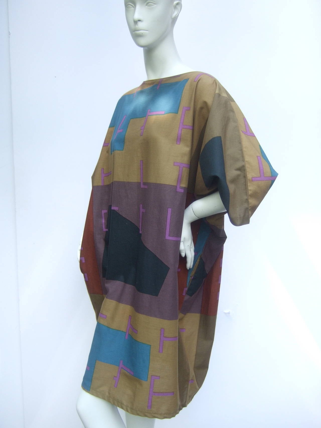 Marimekko Chic Color Block Cotton Sac Dress c 1990s In Good Condition In University City, MO