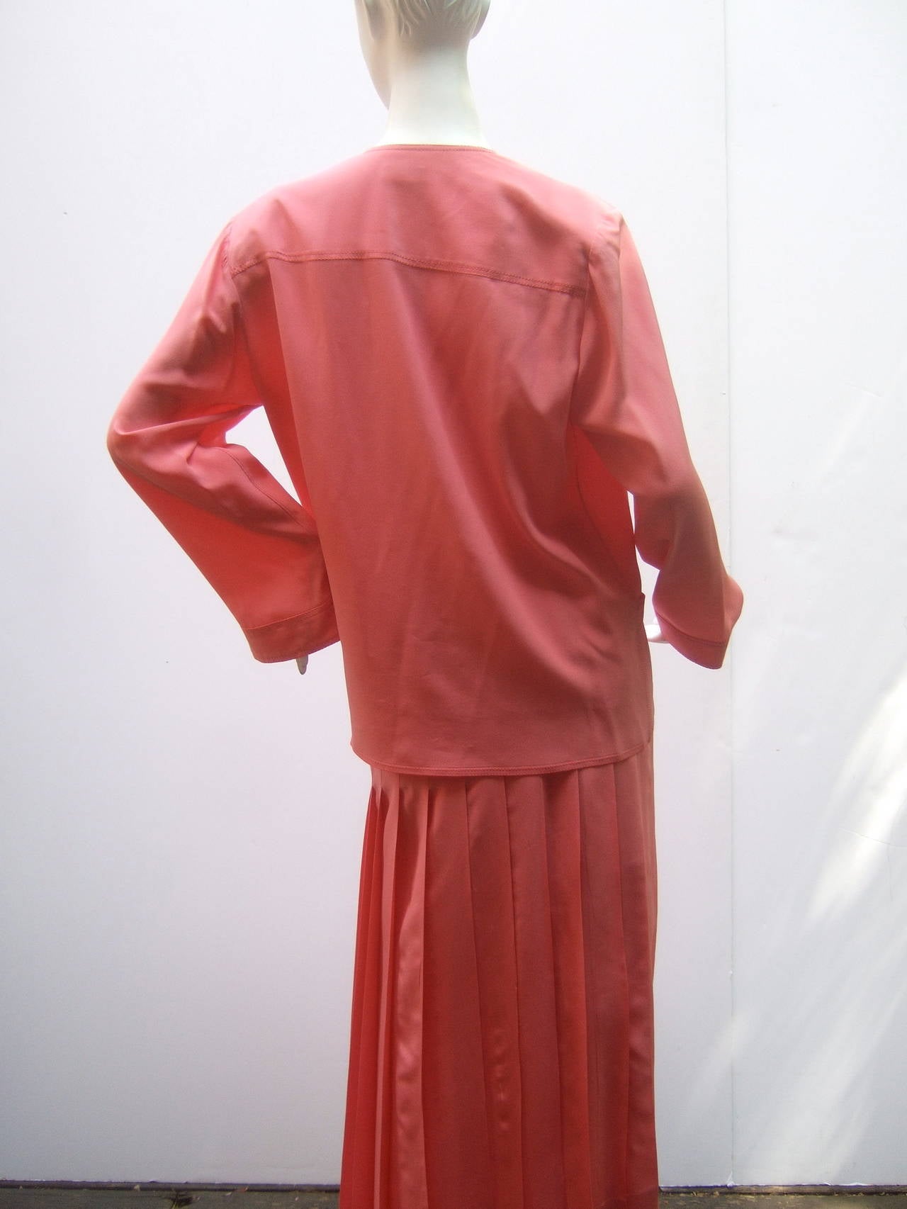 Chanel Vintage Silk Salmon Pink Skirt Suit c 1980 6