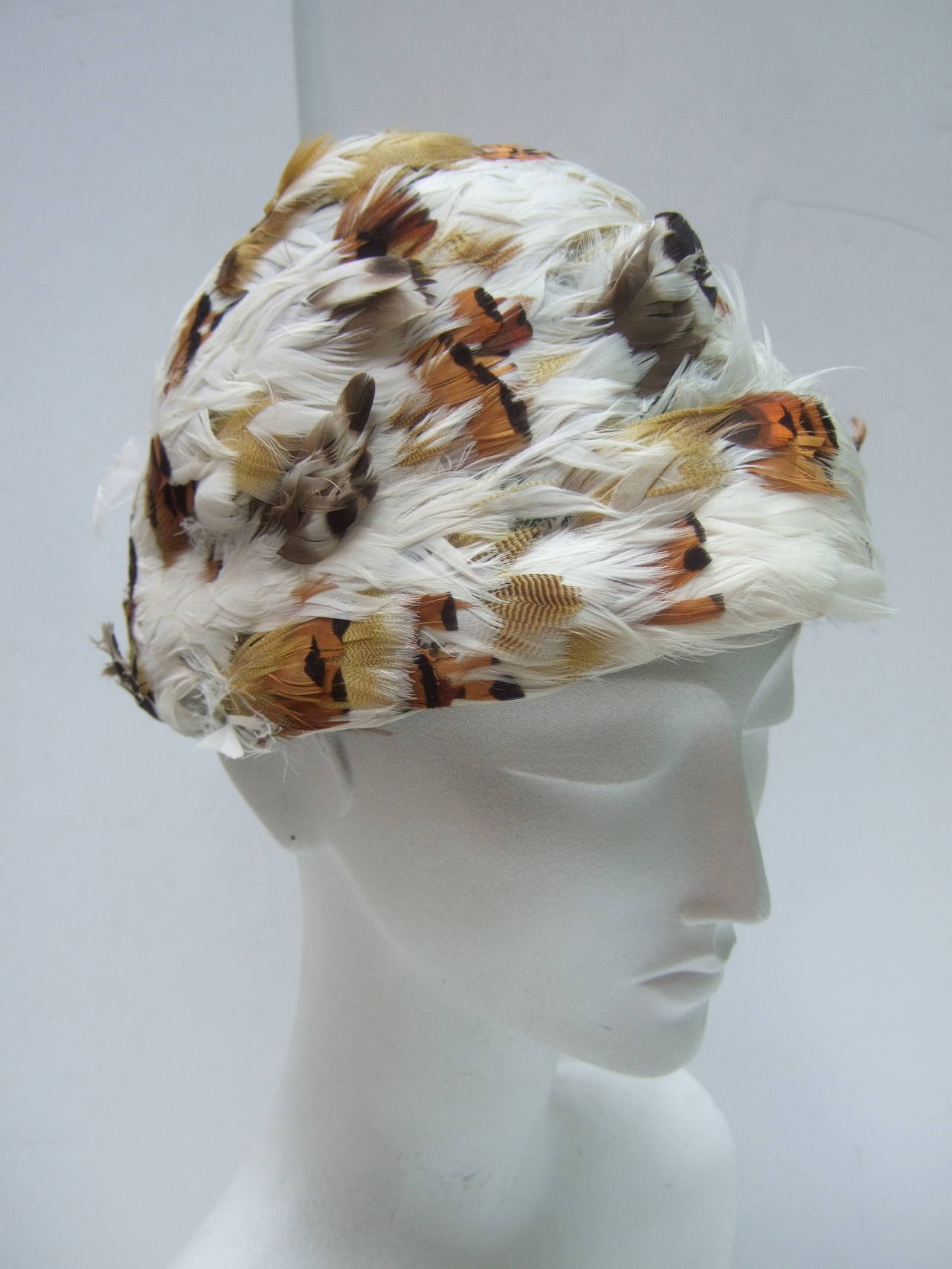 Schiaparelli Exotic Feather Dome Hat Made in Italy c 1950 2