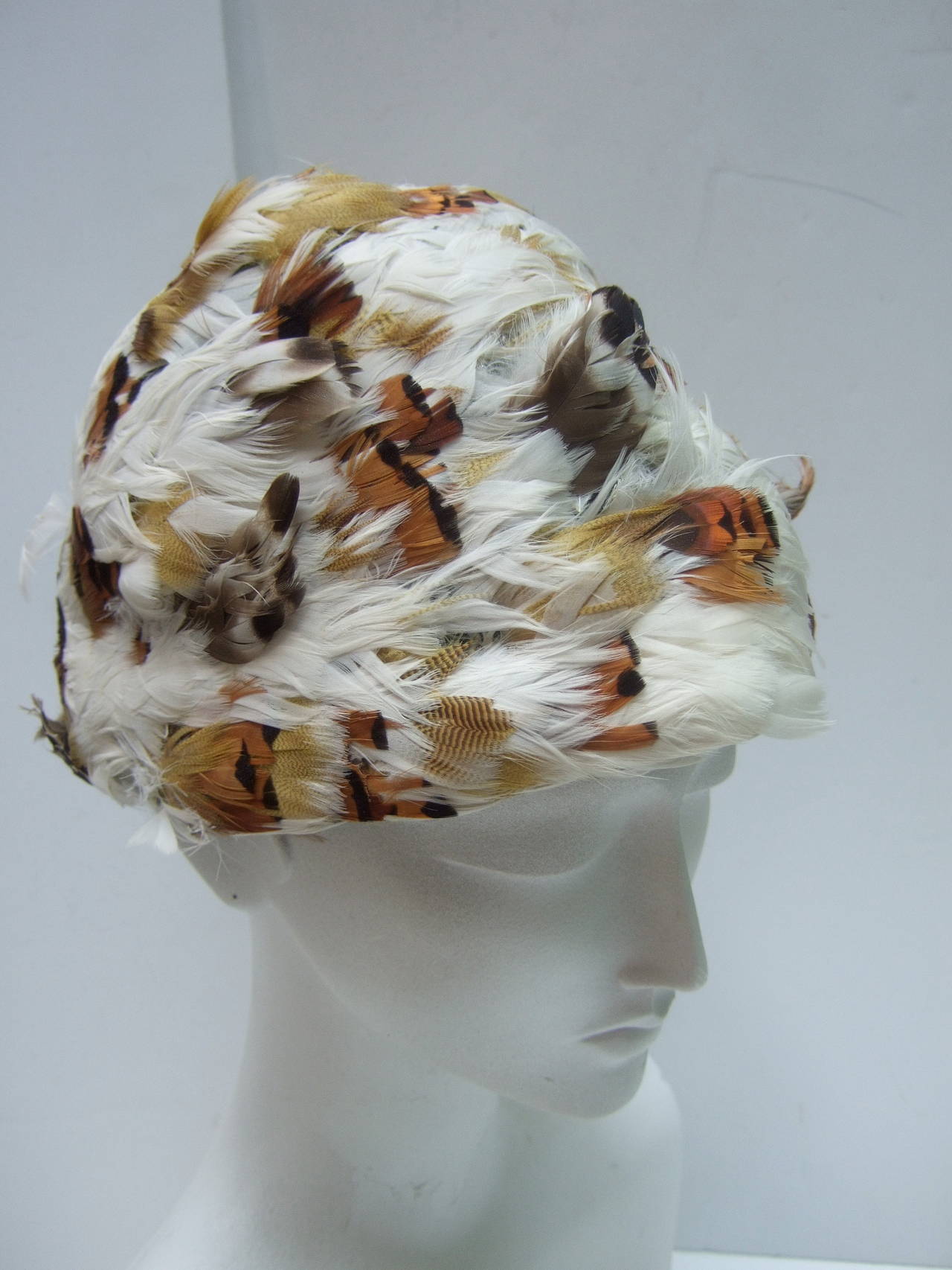 Women's Schiaparelli Exotic Feather Dome Hat Made in Italy c 1950