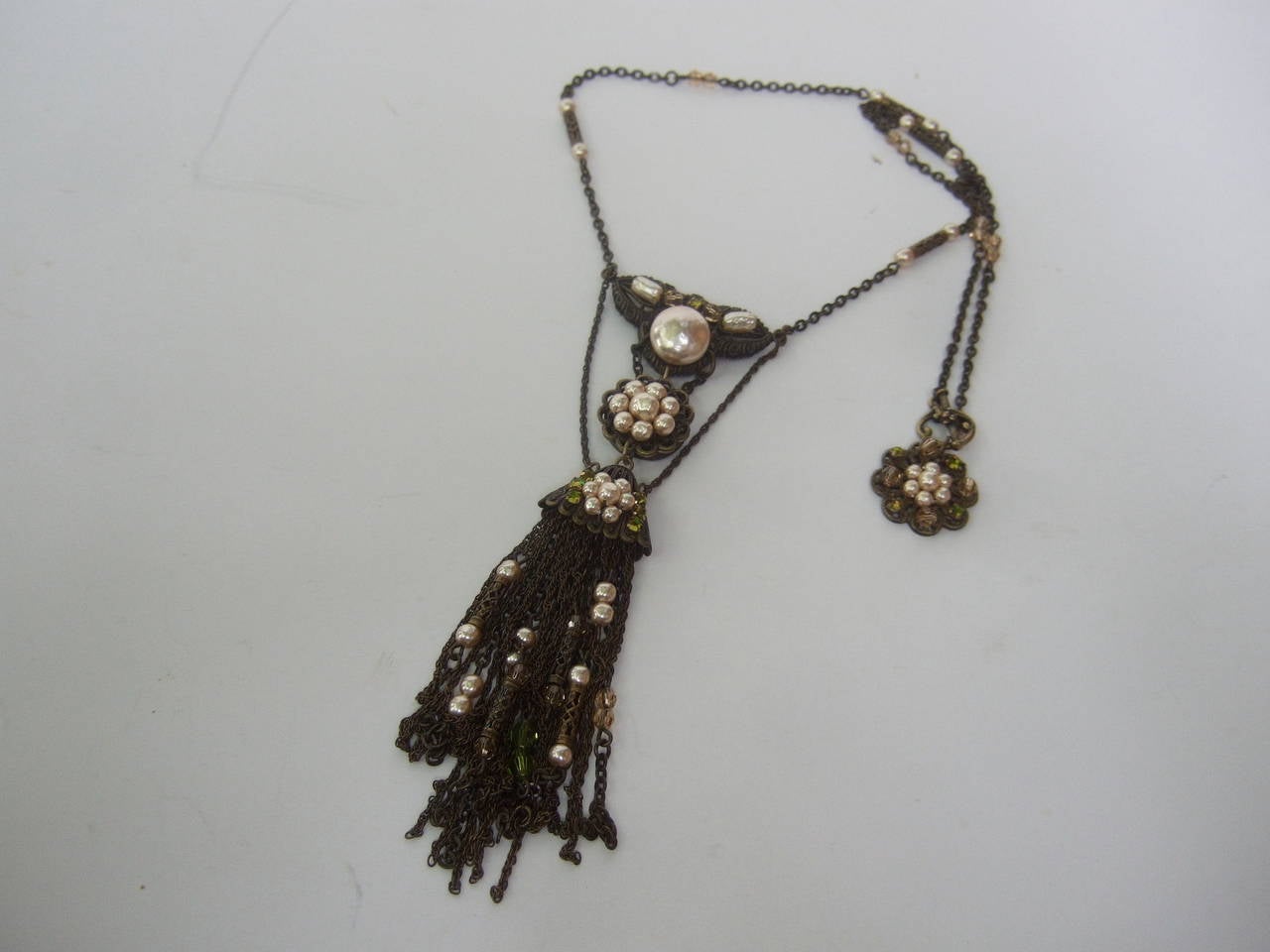 Art Nouveau Exquisite Miriam Haskell Pearl Sautoir Chain Necklace c 1940