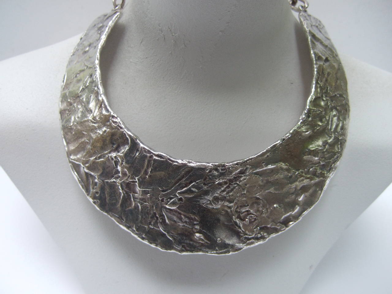 Modernist Style Hammered Metal Collar Necklace Designed by Biche de Bere Paris 3
