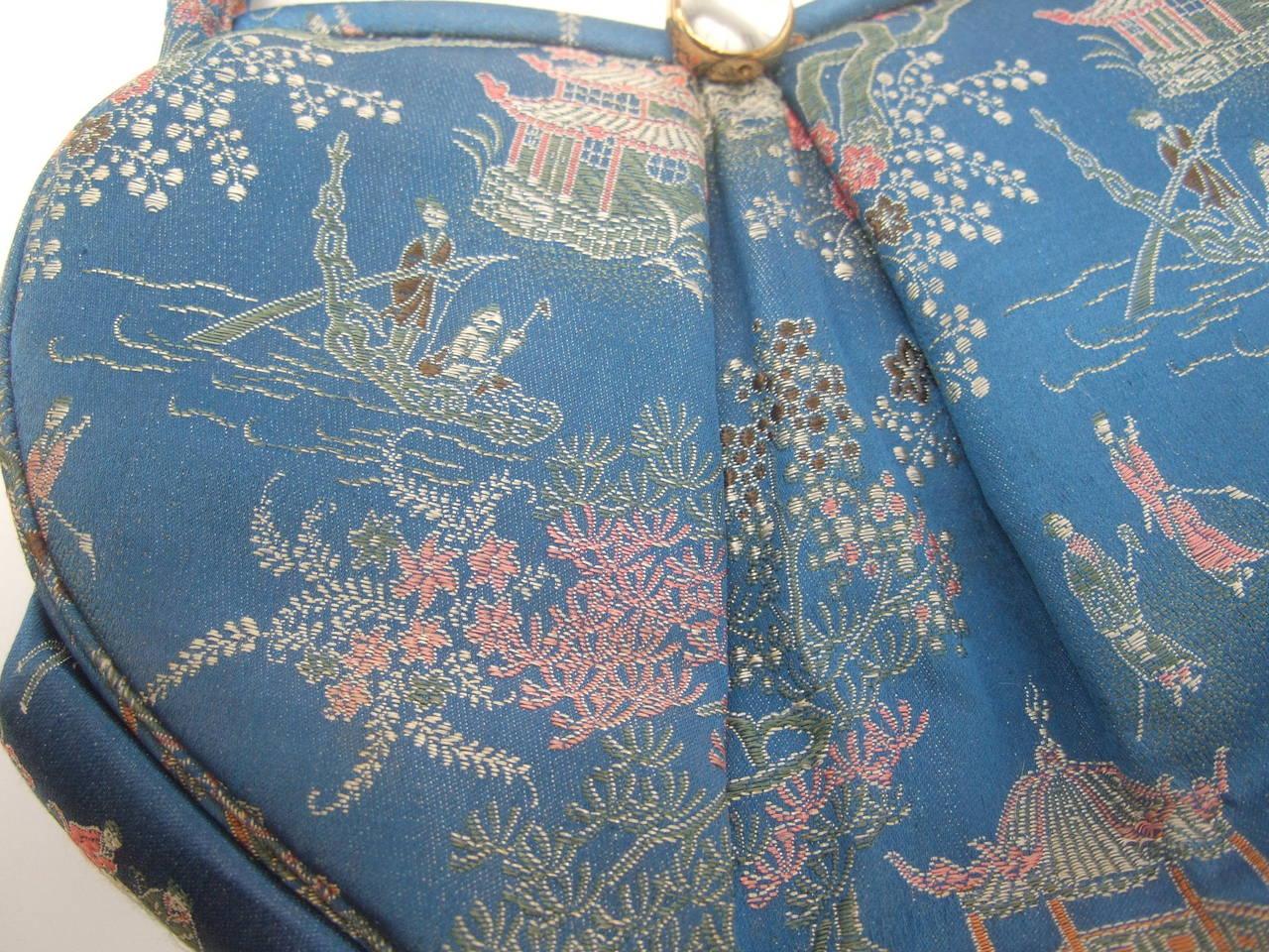 Saks Fifth Avenue Blue Satin Chinoiserie Handbag c 1960 4