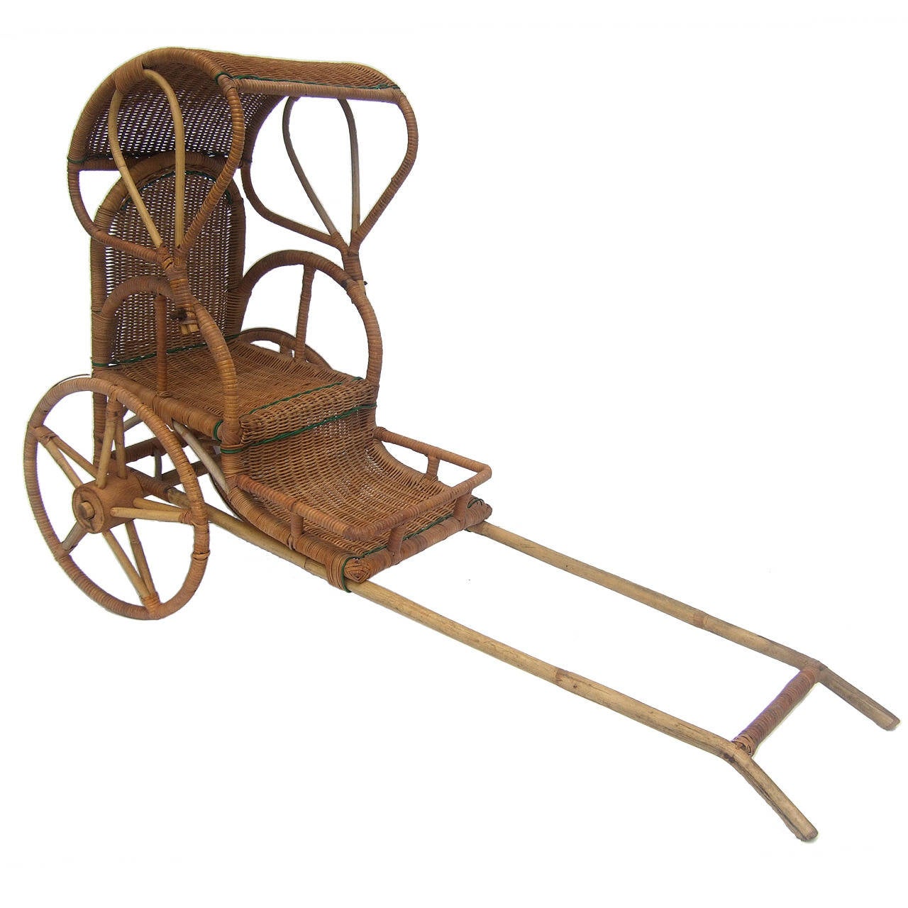Exotic Wicker Handmade Pulled Child's Rickshaw c 1950 For Sale at ...