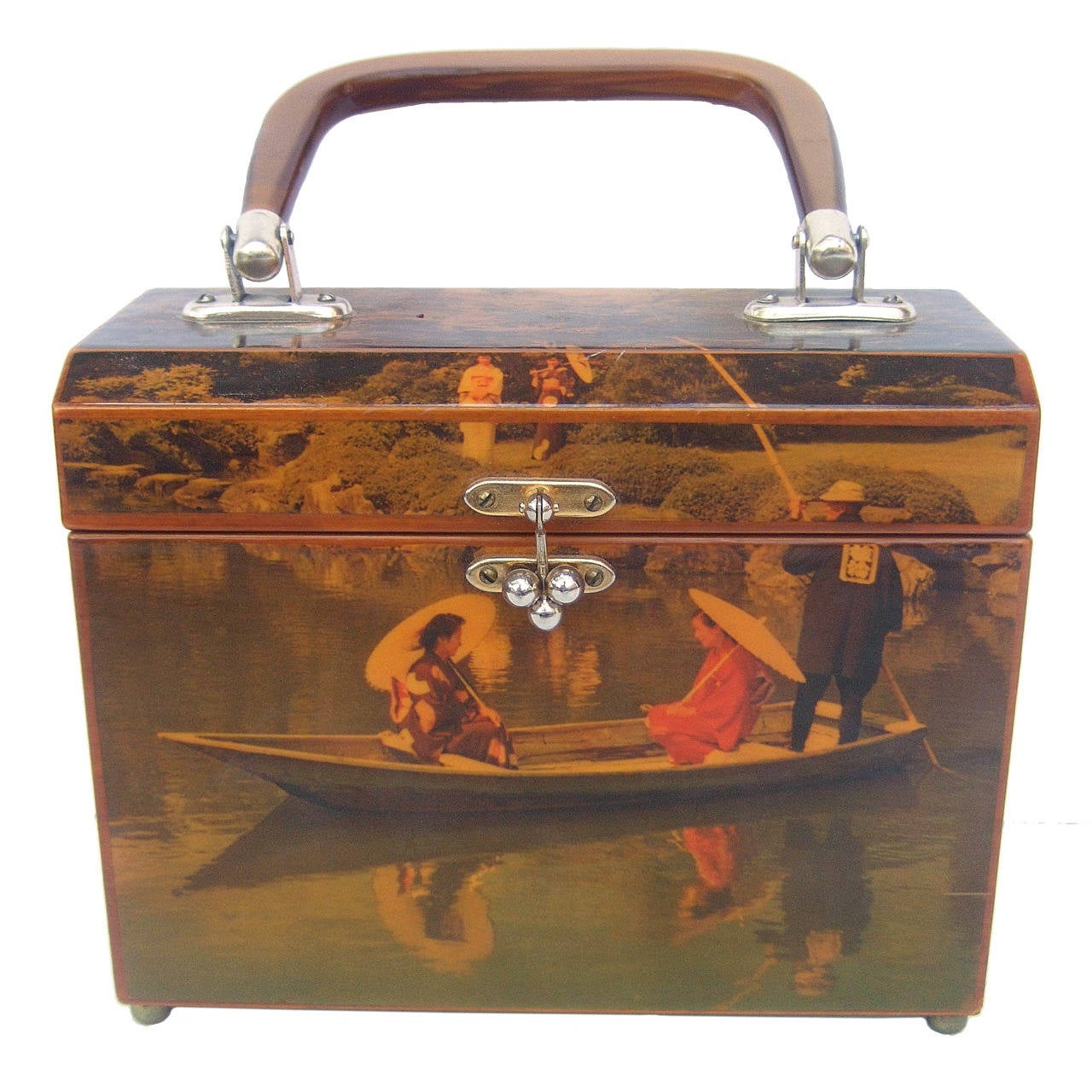 1970s Japanese Inspired Decoupage Geisha Women Handbag at 1stDibs