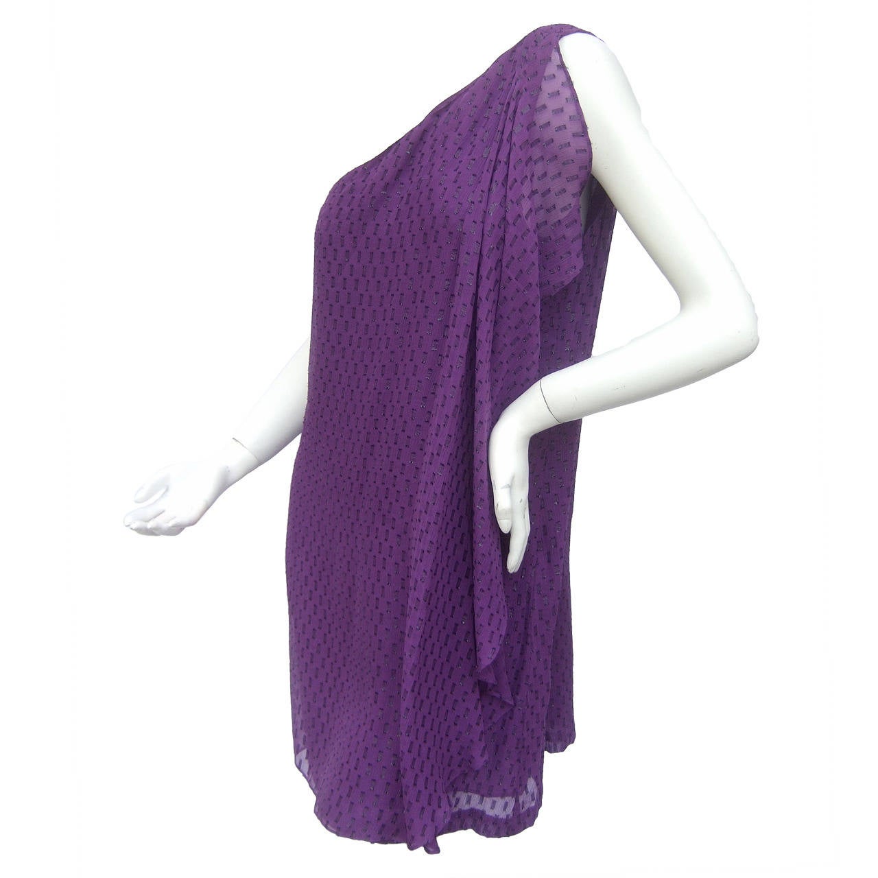 Halston Heritage Violet Silk One Shoulder Dress US Size 8