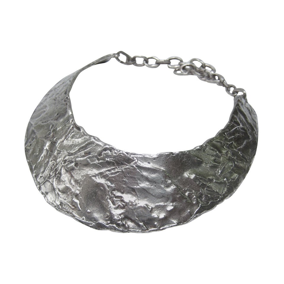 Modernist Style Hammered Metal Collar Necklace Designed by Biche de Bere Paris