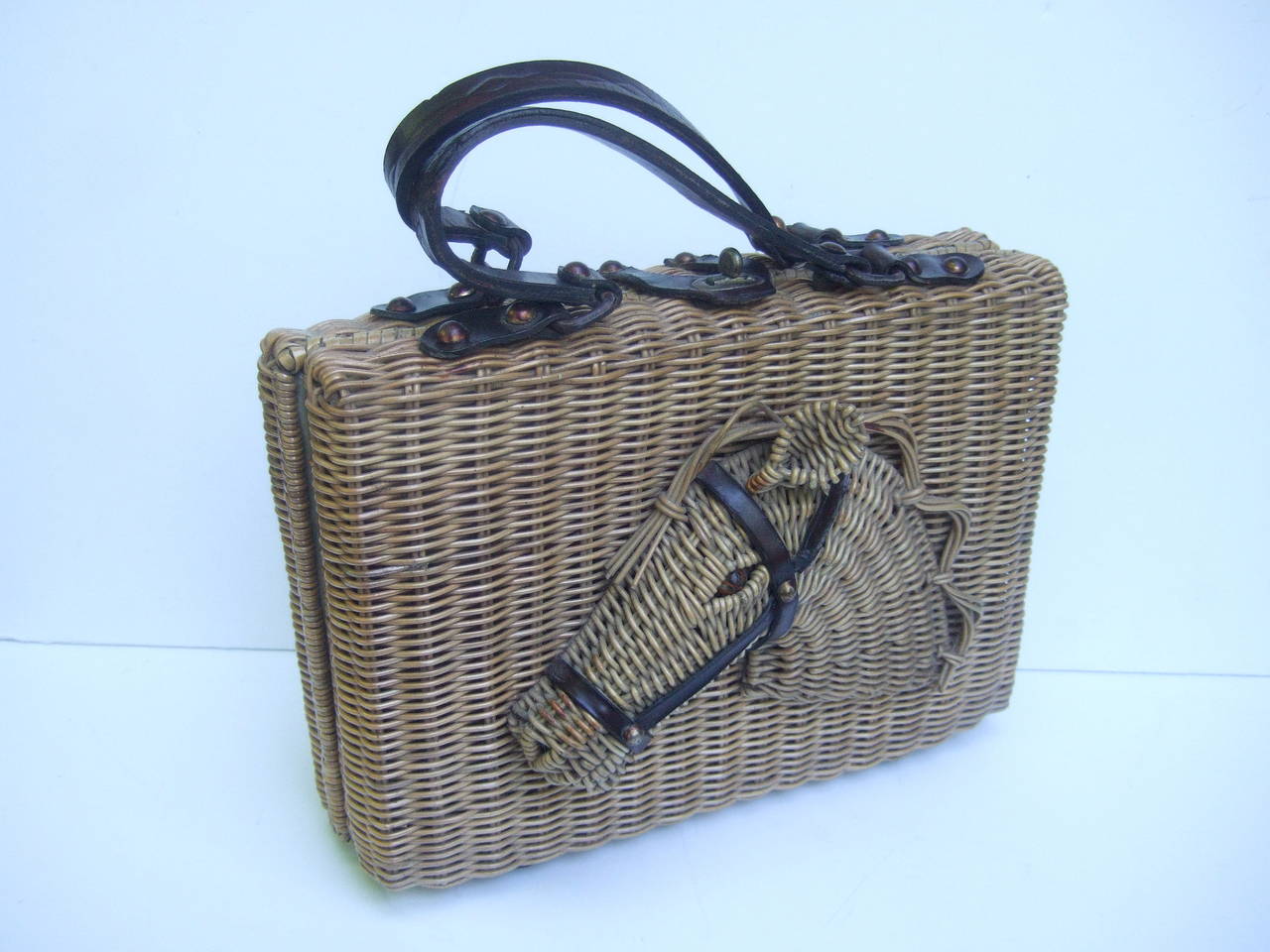 Rare Wicker Horse Head Three Dimensional Handbag c 1950 1