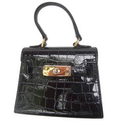 Diminutive Black Embossed Patent Leather Handbag Made in Italy