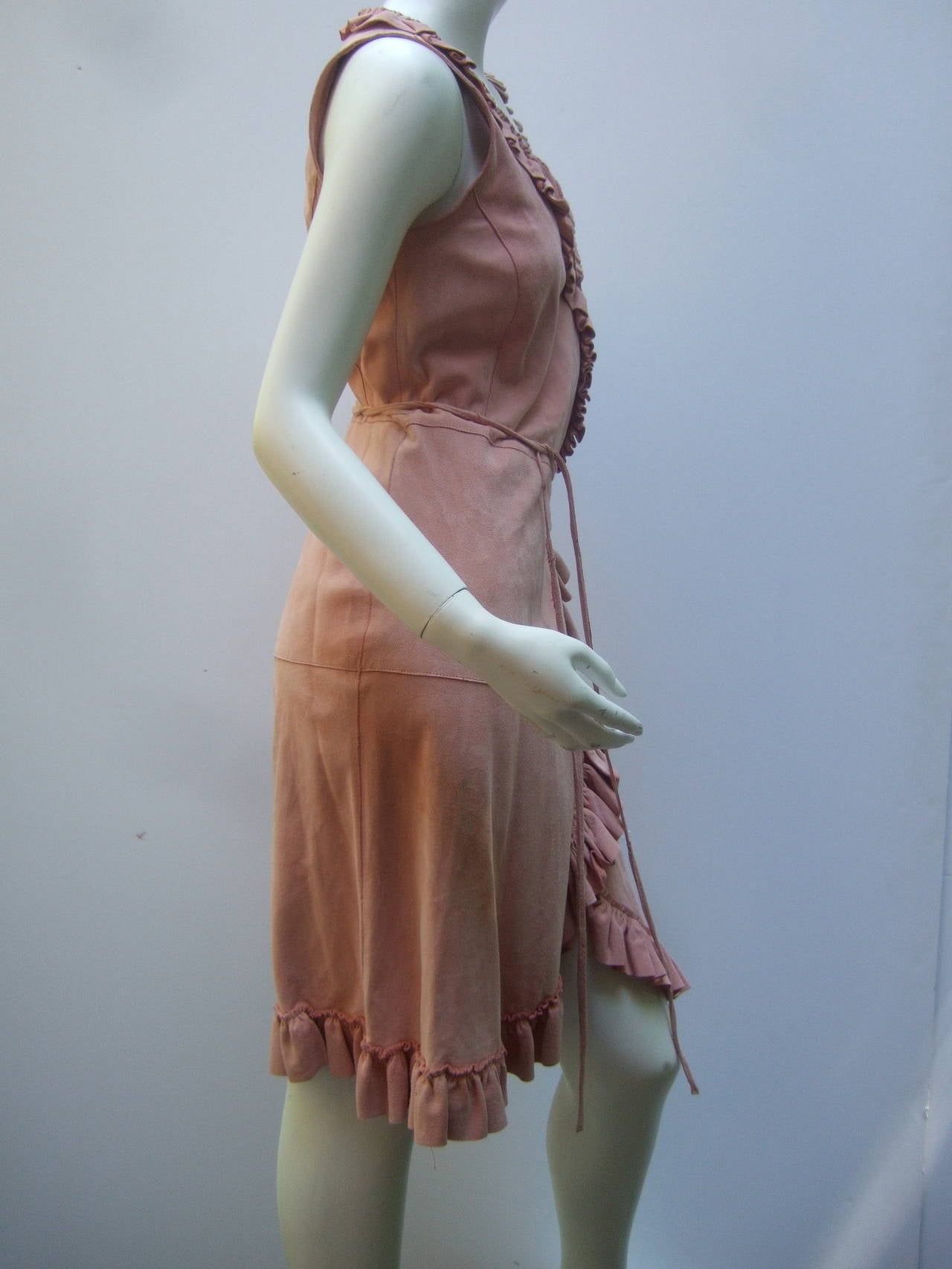 Brown Blush Pink Doeskin Suede Wrap Dress US Size 6