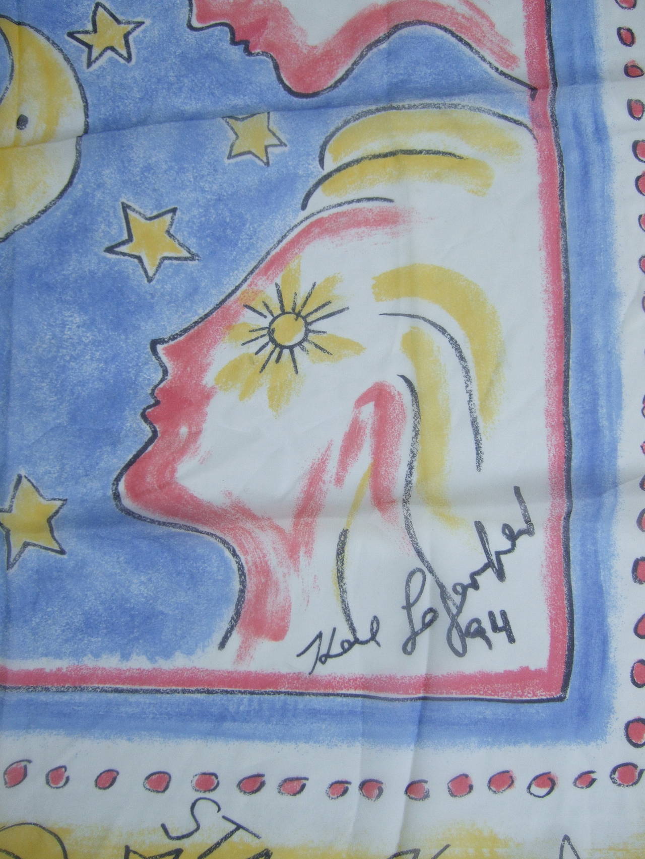 Karl Lagerfeld Silk Celestial Sun, Moon & Stars Scarf Made in Italy In Excellent Condition In University City, MO