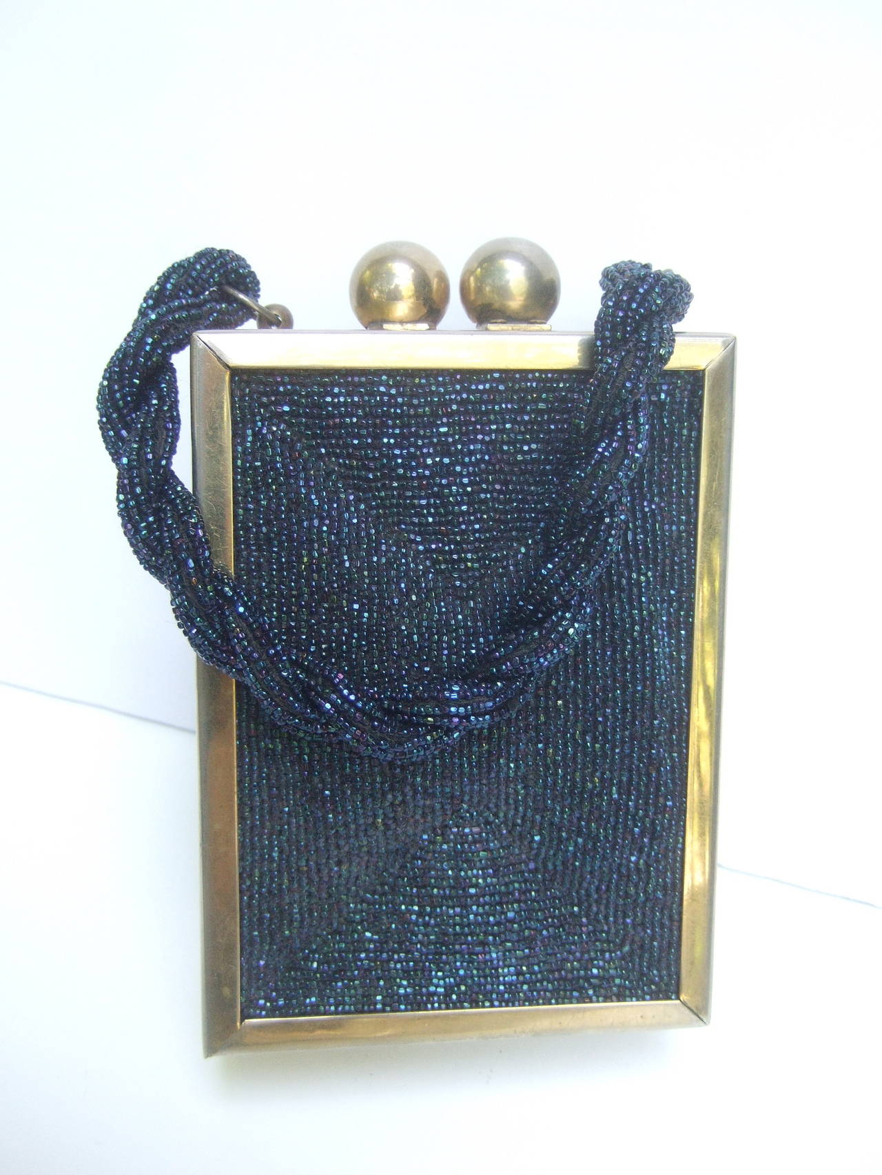 1940s Art Deco Cobalt Carnival Glass Beaded Handbag 2