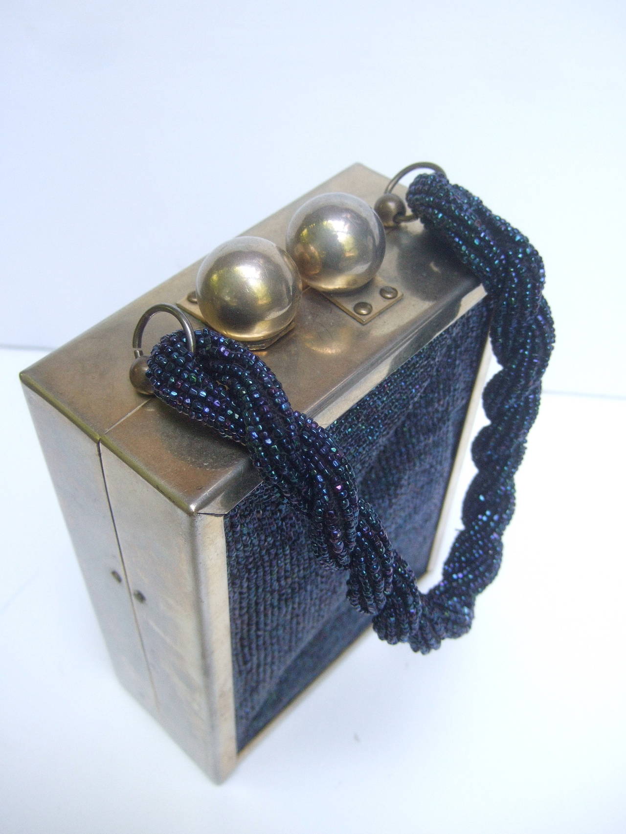 1940s Art Deco Cobalt Carnival Glass Beaded Handbag In Good Condition In University City, MO