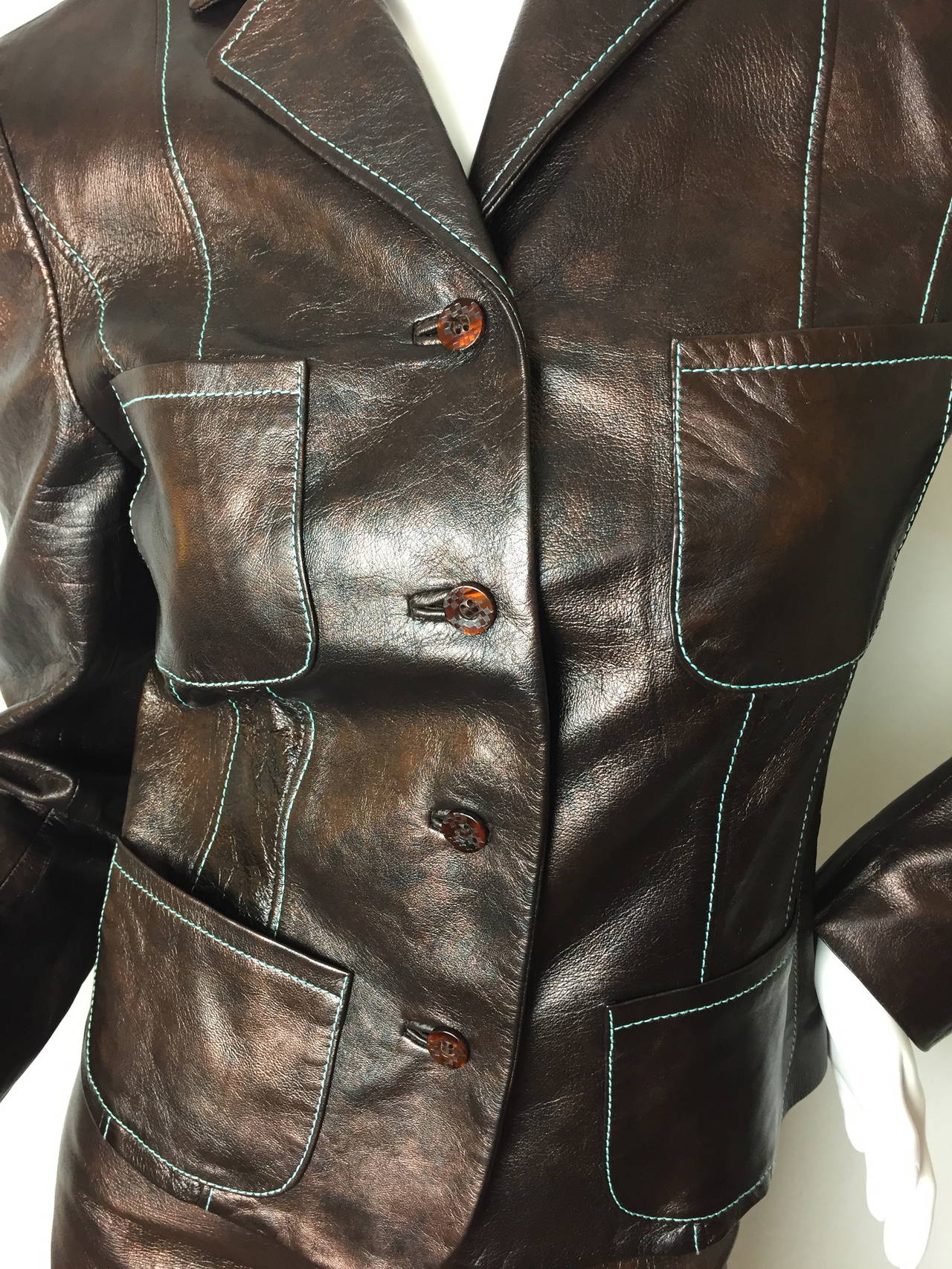 Women's Late 90's Christian Lacroix Brown Butter Soft Leather Suit.