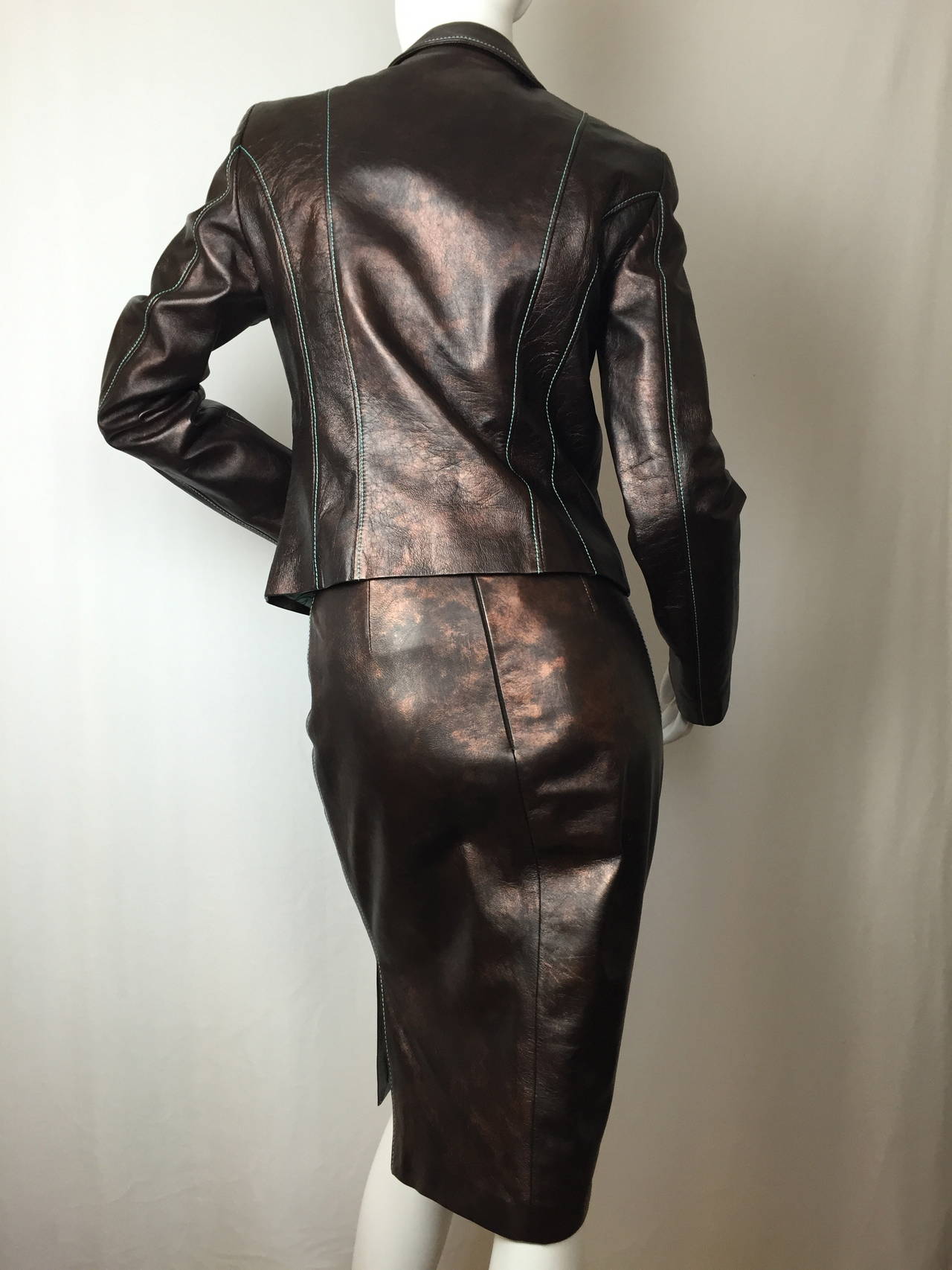 Black Late 90's Christian Lacroix Brown Butter Soft Leather Suit.