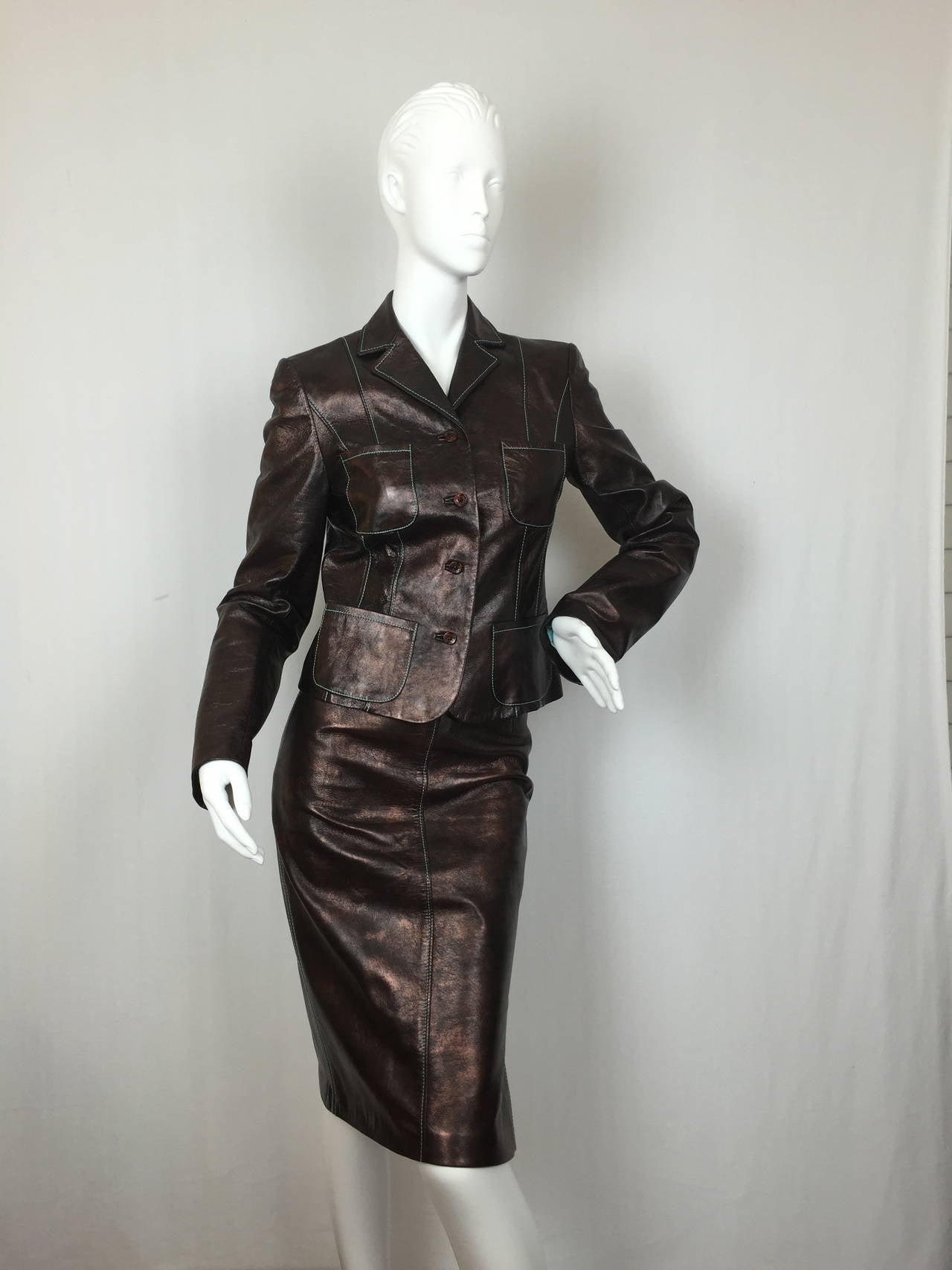 Late 90's Christian Lacroix Brown Butter Soft Leather Suit. 4