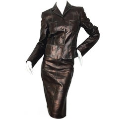 Vintage Late 90's Christian Lacroix Brown Butter Soft Leather Suit.