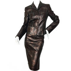 Late 90's Christian Lacroix Brown Butter Soft Leather Suit. 6