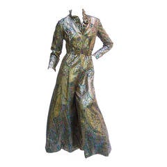 1970s Gold Lame Peacock Feather Jeweled Jumpsuit c 1970 7