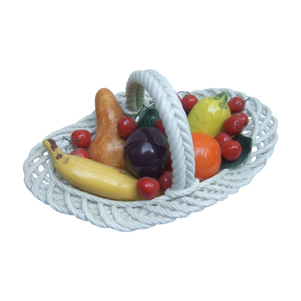 Porcelain Fruit Basket Designed by Capodimonte Made in Italy
