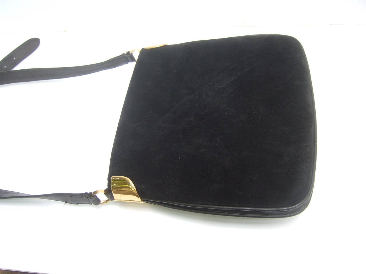 Gucci Italy Rare Black Suede Tiger Clasp Shoulder Bag c 1970 5