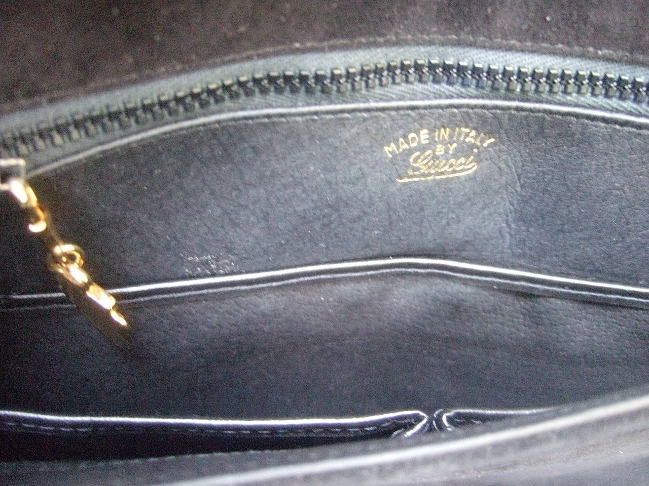 Gucci Italy Rare Black Suede Tiger Clasp Shoulder Bag c 1970 4