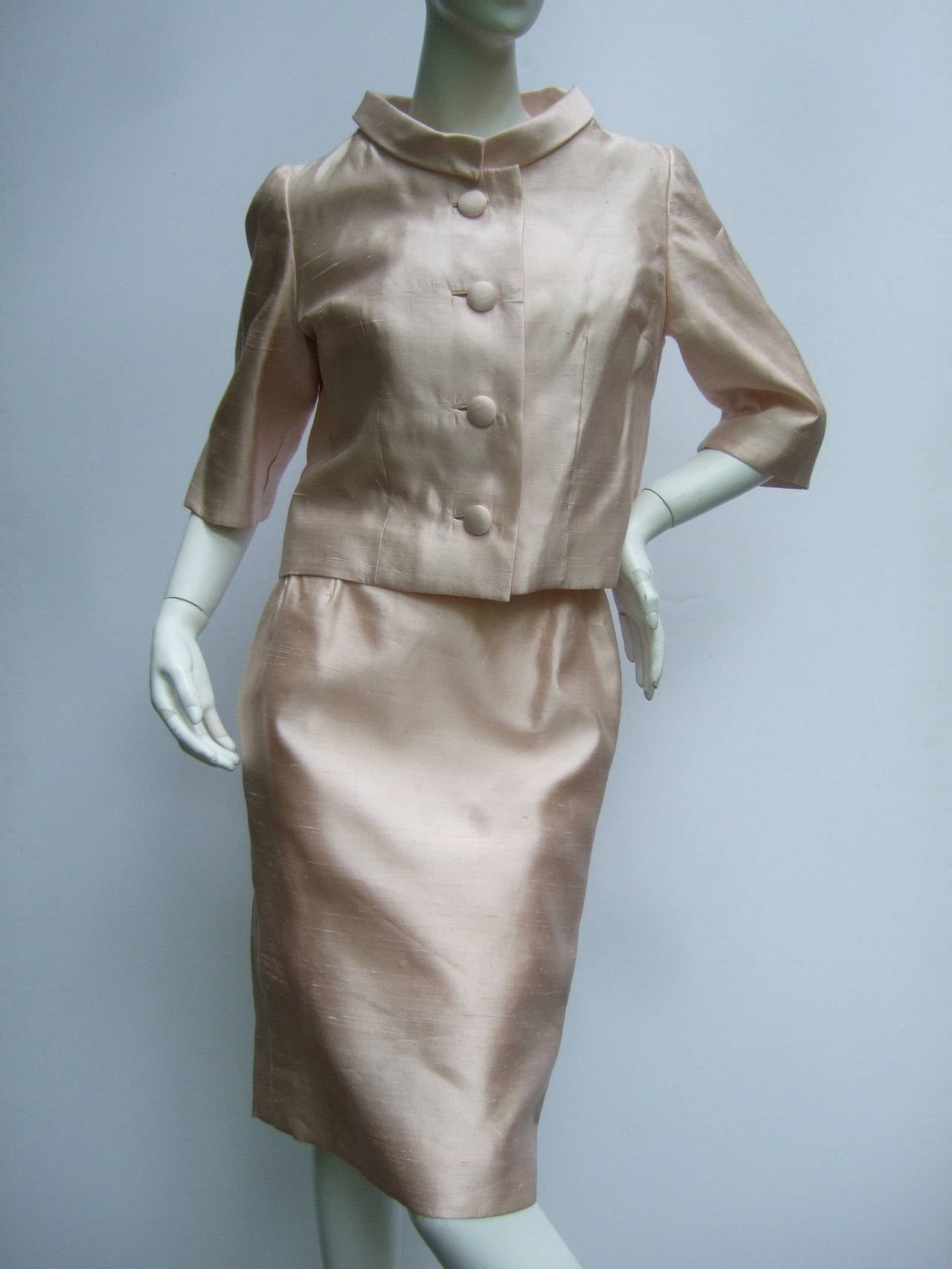 1960s Shantung Pale Pink Jacket & Dress Ensemble 5