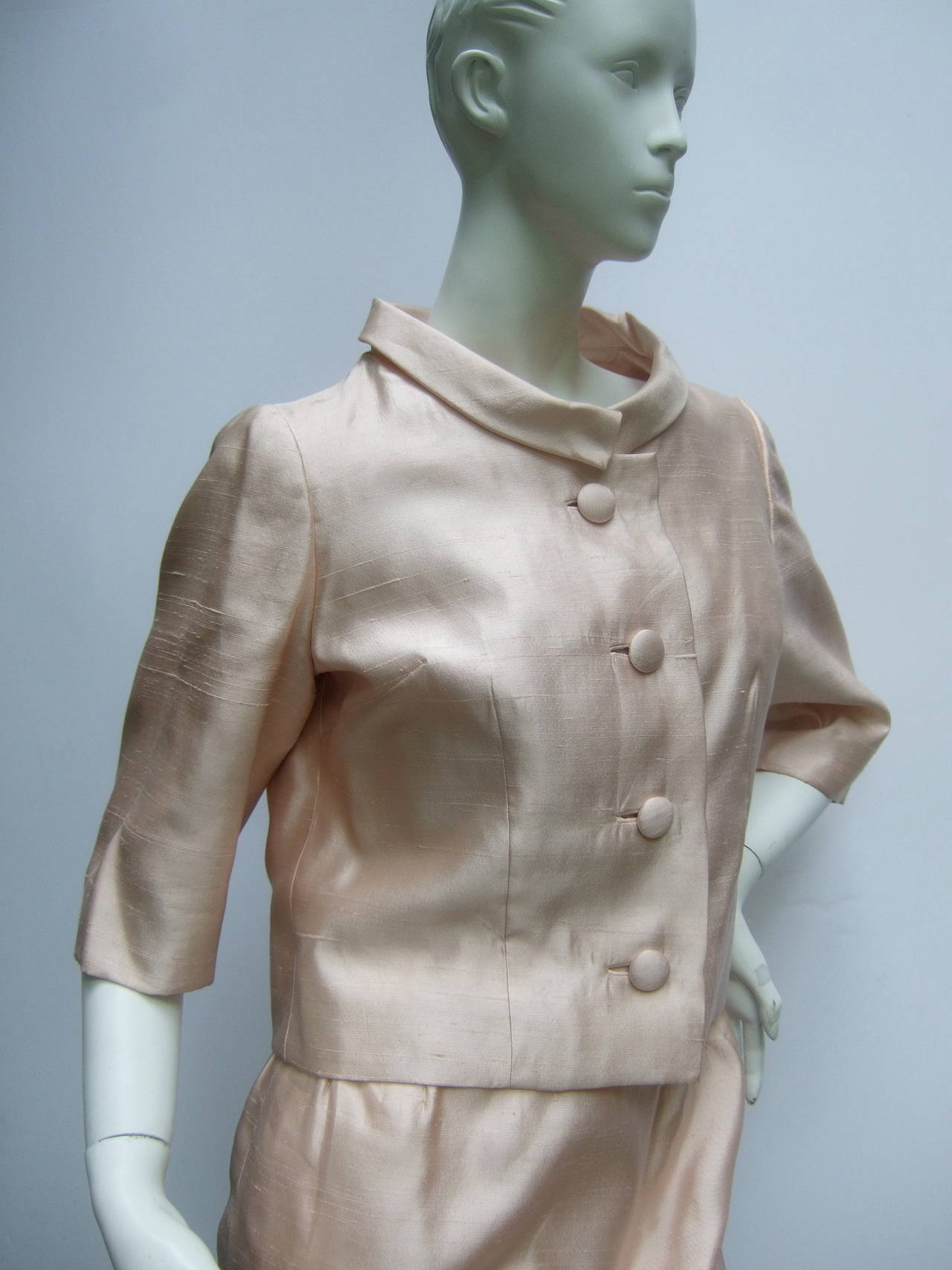 Gray 1960s Shantung Pale Pink Jacket & Dress Ensemble