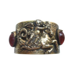 Ornate Repousse Gilt Metal Cherub Cuff Bracelet