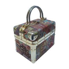 Borsa Bella Tapestry Gilt Metal Handbag Made in Italy c 1980s