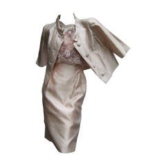 Vintage 1960s Shantung Pale Pink Jacket & Dress Ensemble