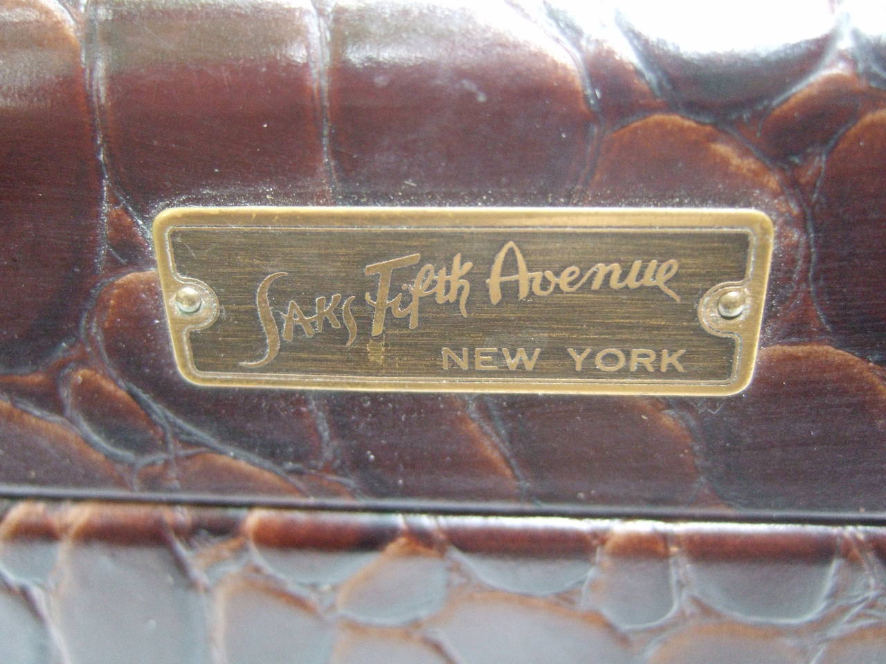 Saks Fifth Avenue Embossed Brown Leather Travel Case c 1960 1