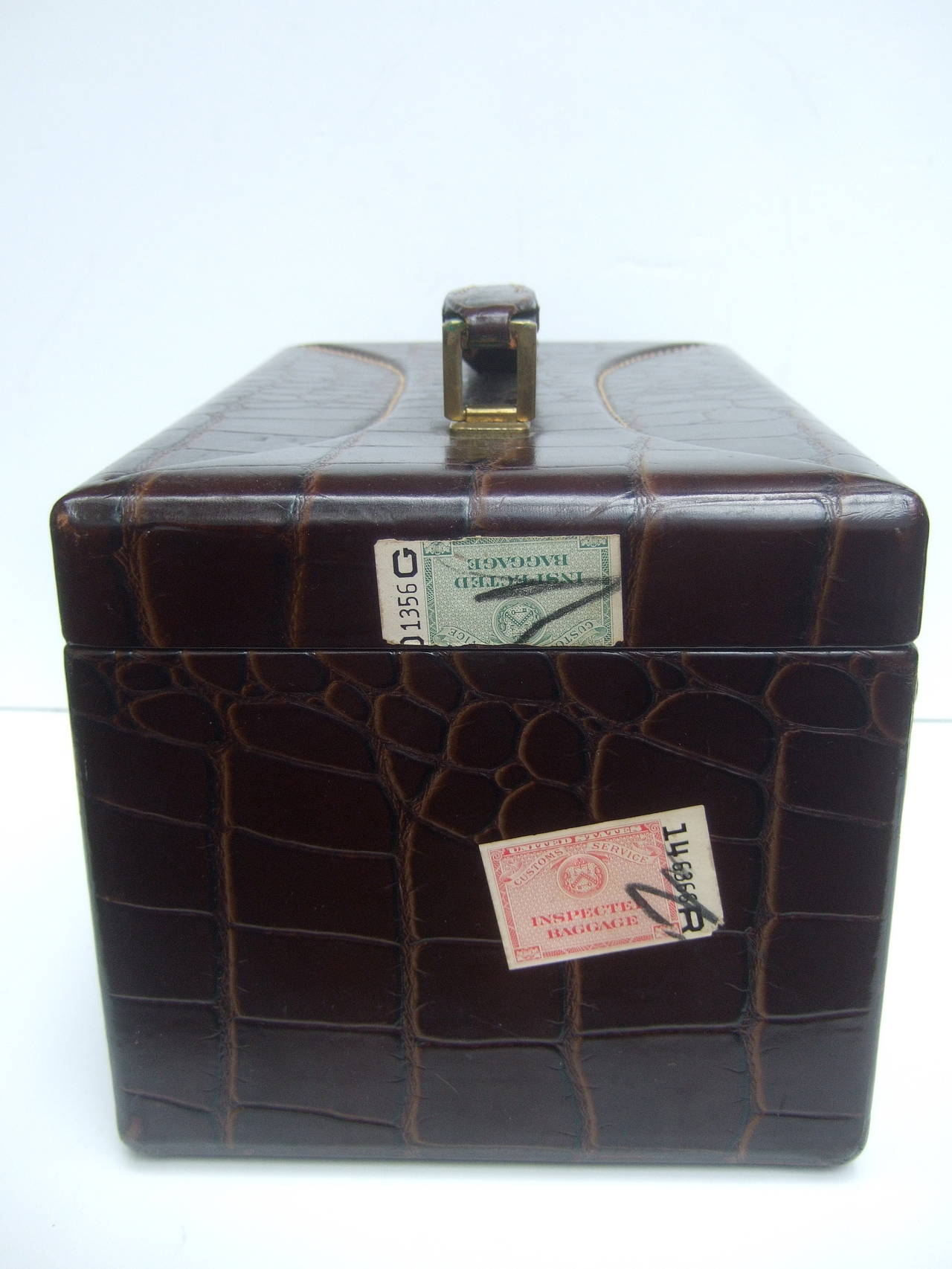Saks Fifth Avenue Embossed Brown Leather Travel Case c 1960 2