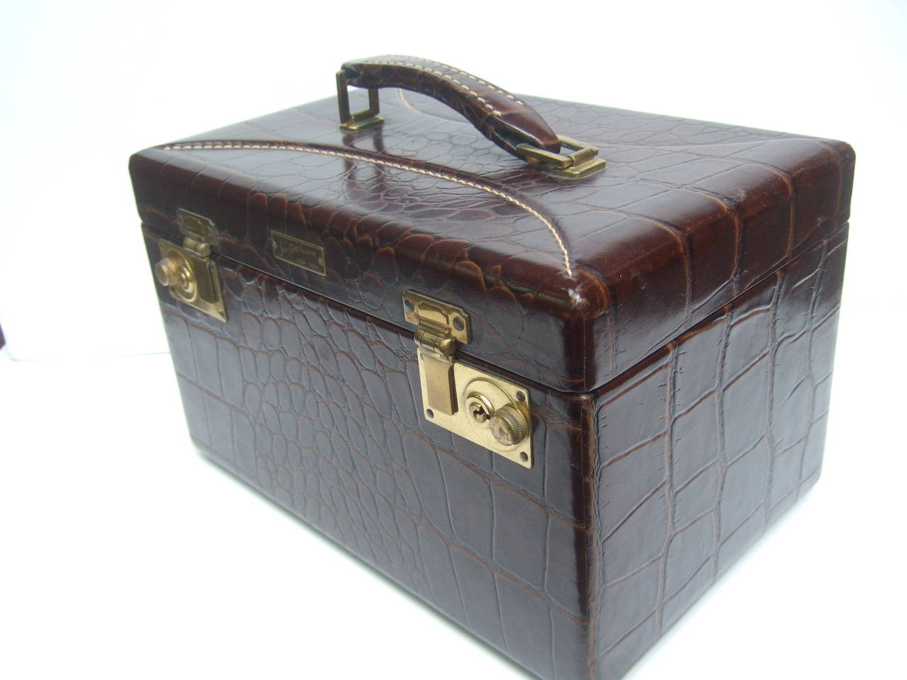 Women's or Men's Saks Fifth Avenue Embossed Brown Leather Travel Case c 1960