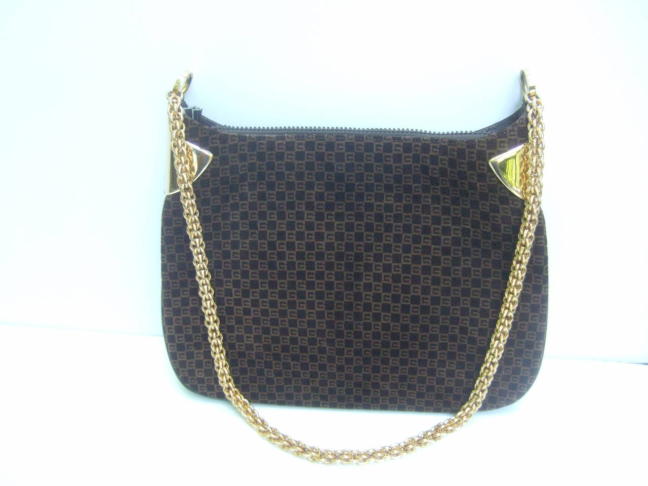 Gucci Brown Suede Gilt Chain Shoulder Bag c 1970s In Excellent Condition In University City, MO