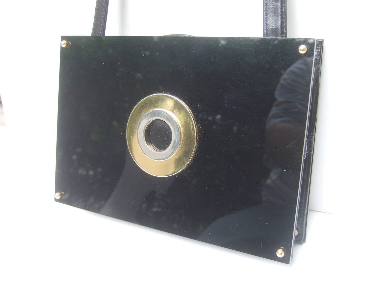 Sleek Black Lucite Clutch Style Shoulder Bag c 1970 3